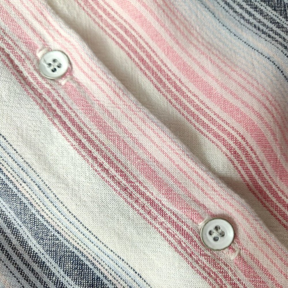 Cloth & Stone Frayed Hem Button Front Top Size Small Pink Blue Striped Shirt - Picture 6 of 10